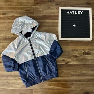 Hatley Boys Navy Blue Silver Metallic Moonbeam Terry Lined Hood Jacket European
